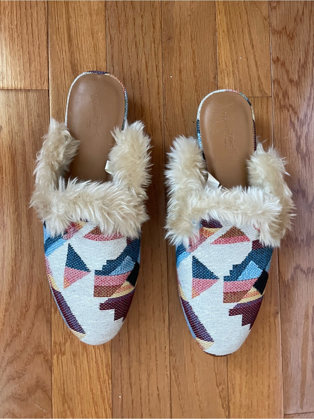 Universal Thread Multicolor Geometric Faux Fur Mules